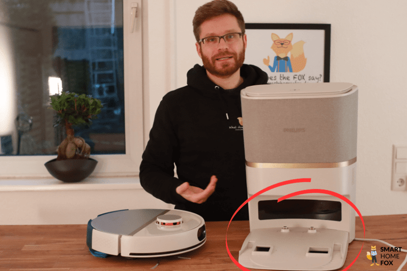 Die Auffahrplatte der Philips HomeRun Absaugstation ist zu sehen.